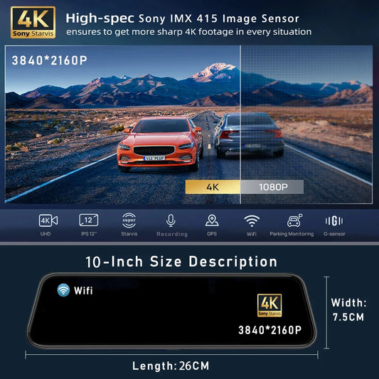 10-calowa Kamera Samochodowa 4K z GPS i WiFi