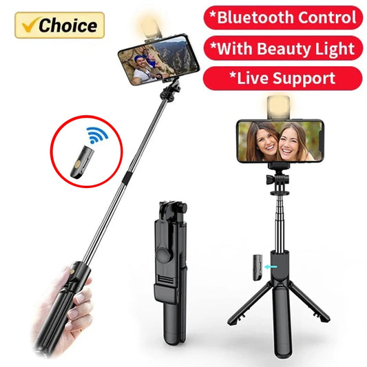 Selfie Stick z pilotem, światłem i statywem 5w1