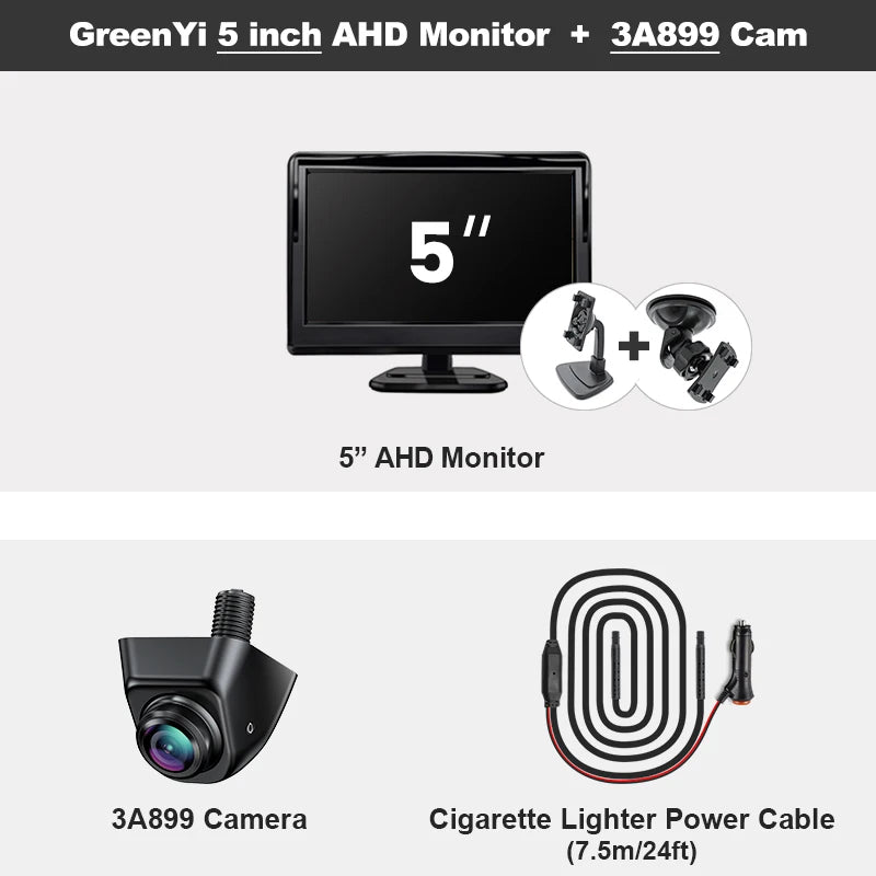 Monitor Samochodowy GreenYi z Kamerą Cofania 4.3'' / 5'' / 7'' | 1080P | IP68 | Nocna Wizja | AHD | Szeroki Kąt 170°