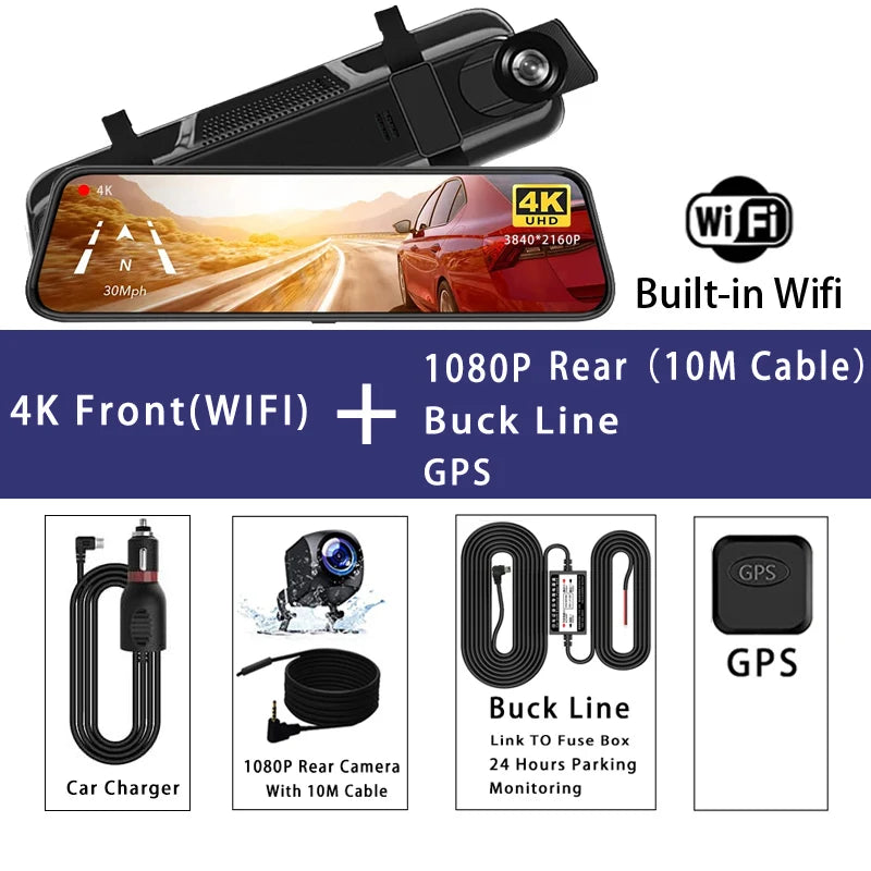 10-calowa Kamera Samochodowa 4K z GPS i WiFi