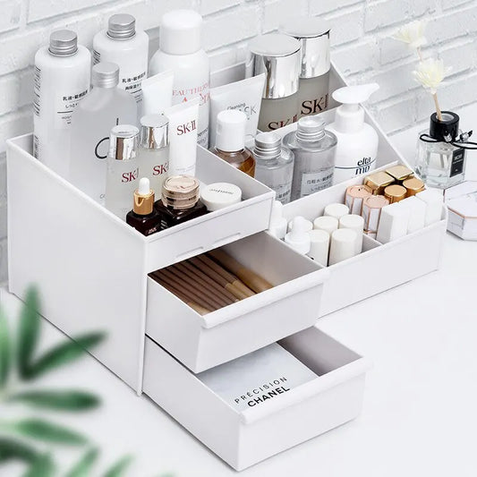 💄 Białe pudełko z szufladką na kosmetyki – organizer na biurko 🌸