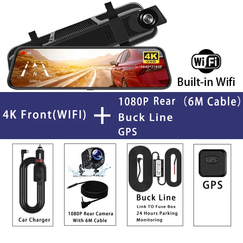 10-calowa Kamera Samochodowa 4K z GPS i WiFi