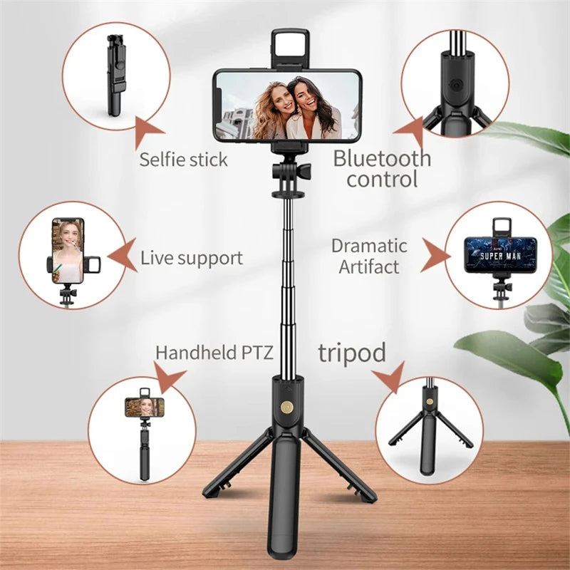 Selfie Stick z pilotem, światłem i statywem 5w1