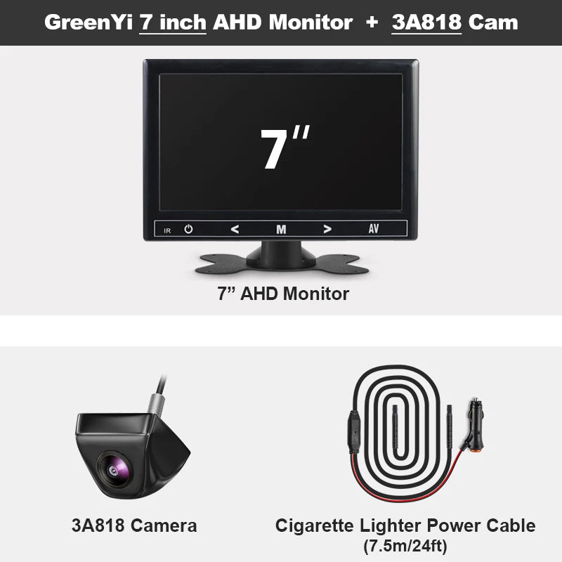 Monitor Samochodowy GreenYi z Kamerą Cofania 4.3'' / 5'' / 7'' | 1080P | IP68 | Nocna Wizja | AHD | Szeroki Kąt 170°