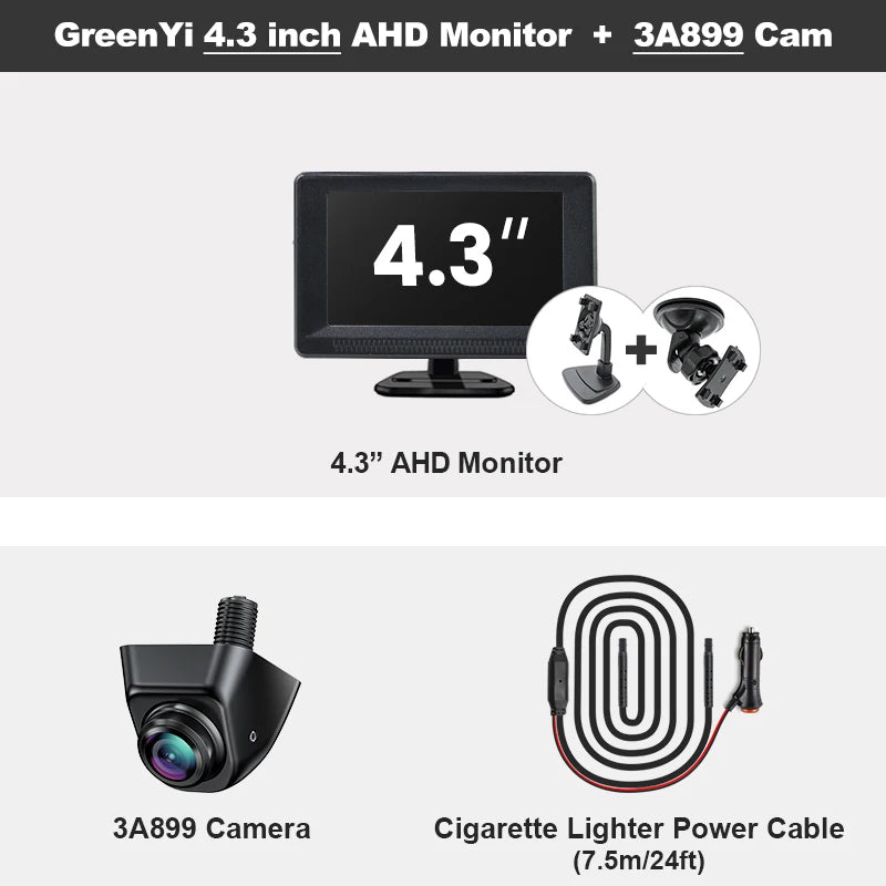 Monitor Samochodowy GreenYi z Kamerą Cofania 4.3'' / 5'' / 7'' | 1080P | IP68 | Nocna Wizja | AHD | Szeroki Kąt 170°